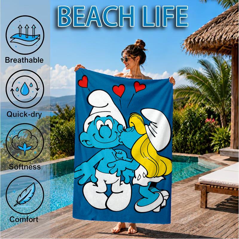 Blue Smur-f Characters Beach Towel, Super Soft Microfiber, Perfect Gift for Her/Him, Birthday, for Pool, Beach, Travel, Decor Beach Party