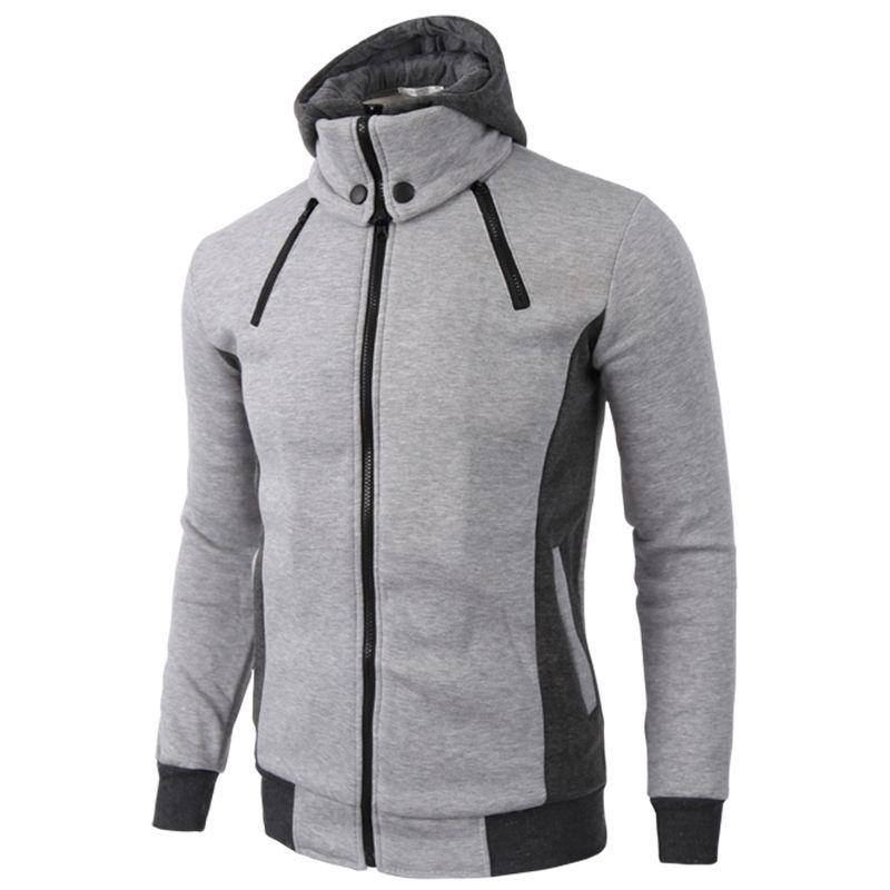 Stylish Mens Solid Color Hoodie With Zipper Closure And Cozy Side Pockets For Comfort