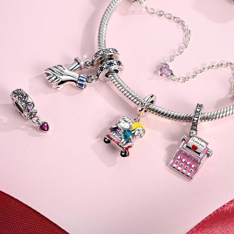 Original Copper Valentine'S Day Charms Bead Pendant Rose Sweet Bear Couple Charm Fit Bracelets Bangle Woman Diy Jewelry Gift