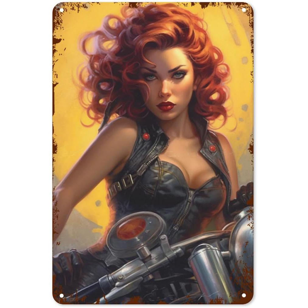 Metal Tin Signs Pinup Motorcycle Girl Wall Decoration Plaque Vintage Poster Iron Painting for Man Cave Home Cafe Garden Club Bar