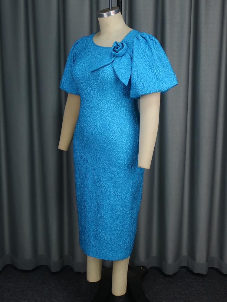 AOMEI Rochii Elegante pentru Femei pentru Petrecere de Seară Până la Mijlocul Gambei Gât Rotund Mâneci Bufante Scurte Imperiu Flori 3D Mulate Jacquard Ținute