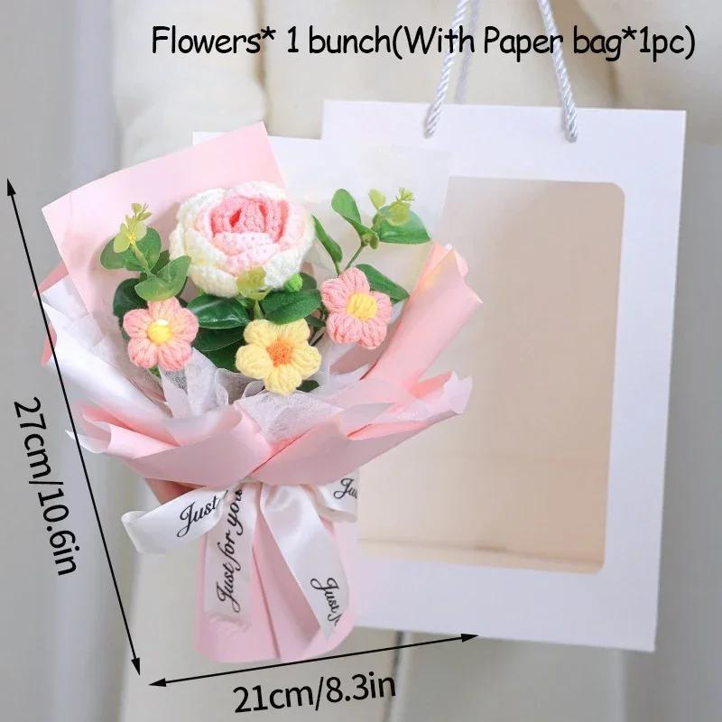 Crochet Flowers Bouquet Rose Hand-Knitted Graduation Flowers Bouquet Wedding Party Decoration Birthday Graduation Gifts