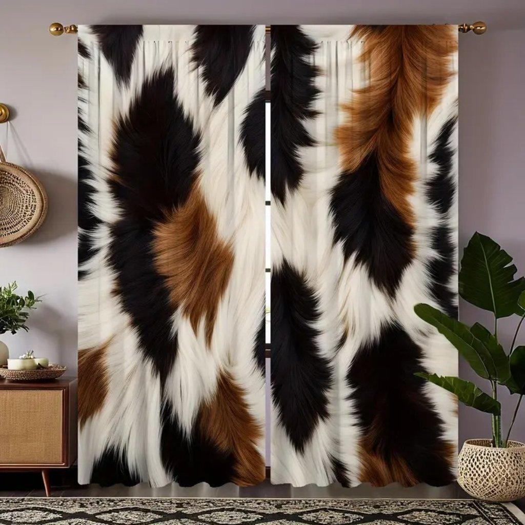 

Коричневые Белые Лоскутные Шторы с Рисунком Коровьей Шкуры, Шторы-Тени с Имитацией Животного Меха, Декор Фермерского Дома в Пасторальном Стиле 50W160H(CM)x2Panel&Grommet Top