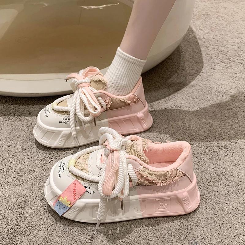 Móda Kawaii Silná podrážka Piškotový dort Silná podrážka Dámské plátěnky Nová móda Plátěnky Světlá barva Ošklivá Velká hlava Sportovní obuv
