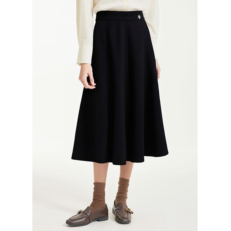 Elegant French Hepburn-Style Black Wool A-line Midi Skirt for Women, 2025 Autumn/Winter Fashion XXL чёрный