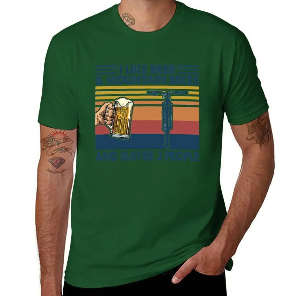Vintage MOUNTAIN BIKING I Like Beer & Mountain Bikes and Maybe 3 People T-Shirt Sublime T Shirts for Men Graphic