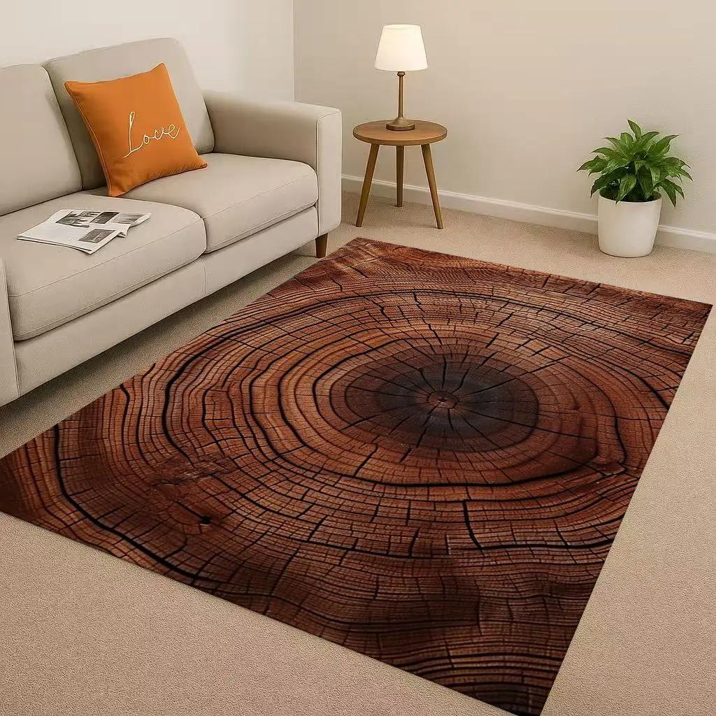 Retro Wood Grain Tree Growth Ring Brown Gray Living Room Non-Slip Area Rug Carpet for Bedroom Playroom Sofa Home Decor Doormat