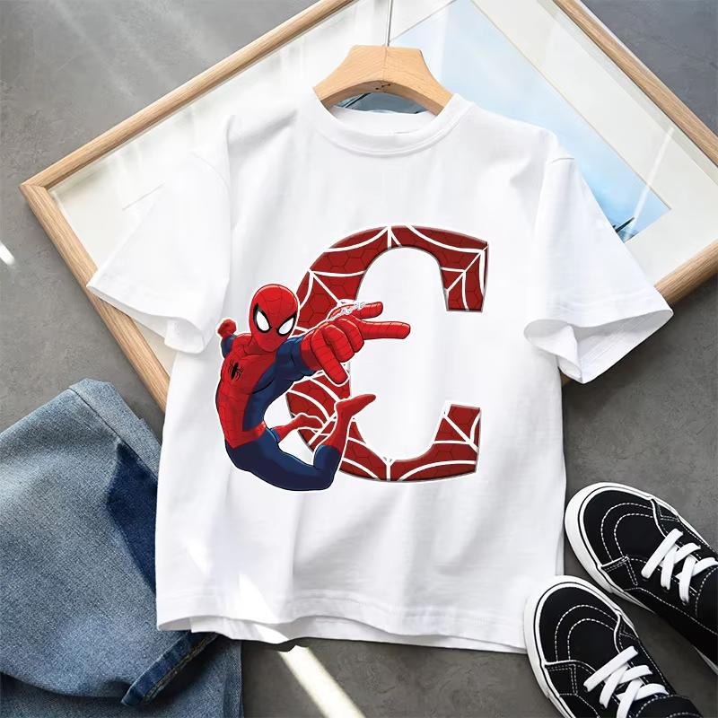 2026  New Children's Spider Man Cartoon Letter Printed T-shirt Cotton T-shirt Boys' Short Sleeved Top Children's Clothing