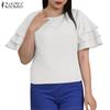 ZANZEA Womens Casual Summer Round Neck Short Sleeve Blouse