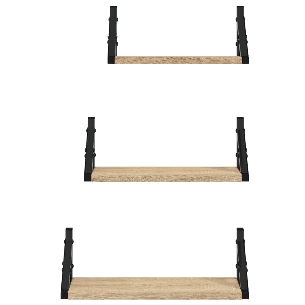3 Piece Wall Shelf Set Sonoma Oak Particleboard