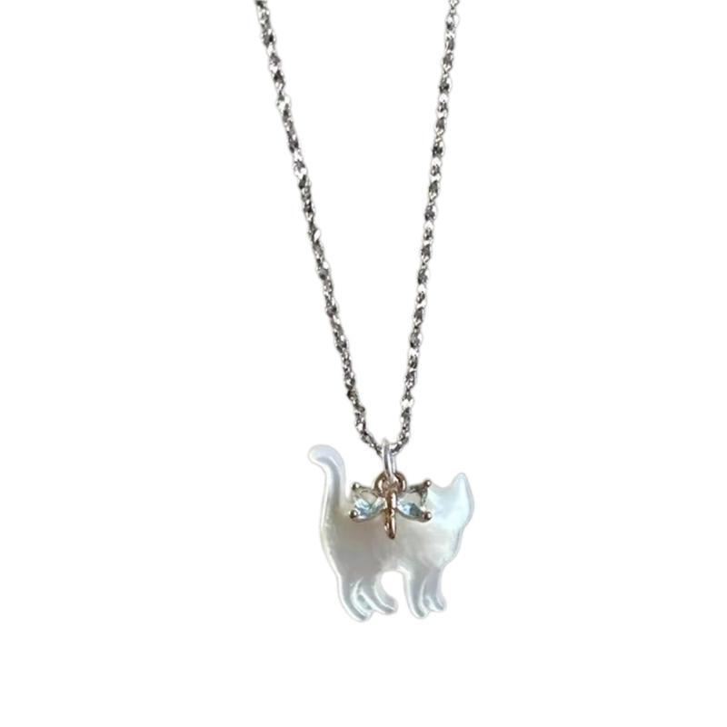 Zircon Bow Cat Pendant Necklace Adjustable Length Clavicle Chains Fashionable Animal Collarbone Chain Jewelry for Women