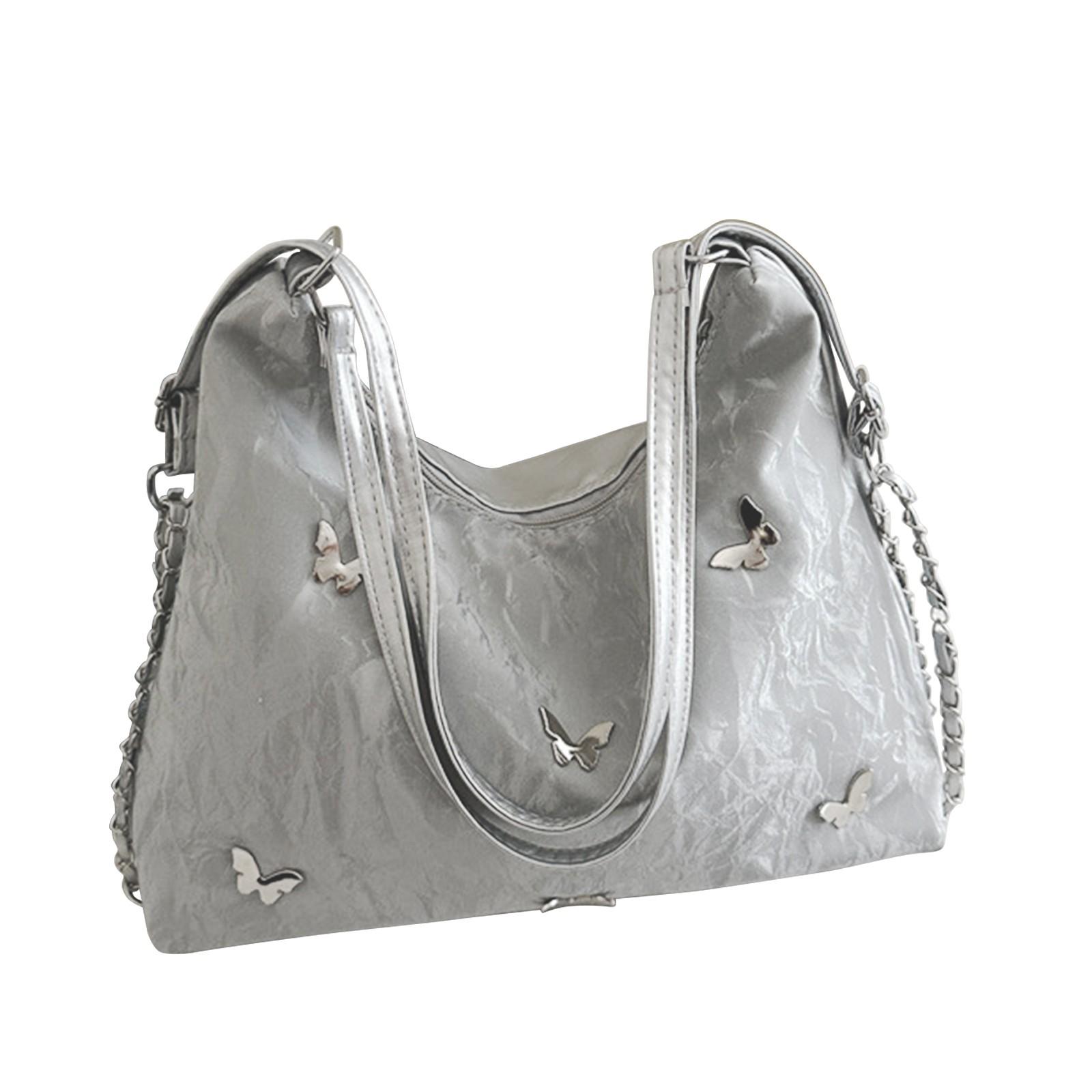 

Женская однотонная универсальная многослойная сумка из искусственной кожи на молнии через плечо, сумка через подмышку, сумка-мессенджер One Size серебряный