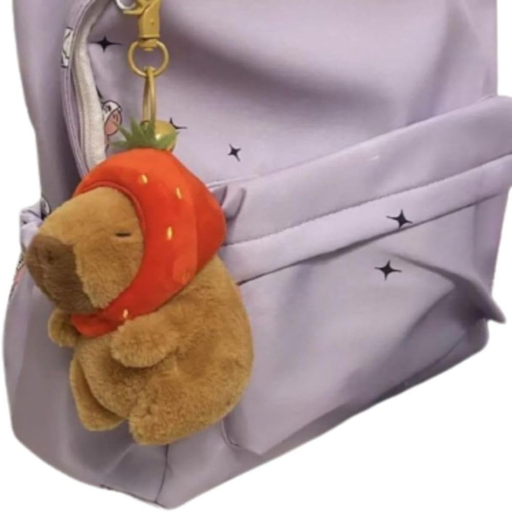 

Qicarkey Capybara Keychain Plush Doll Toy Bag Pendant Animal Capy Guinea Pig Doll Kids Birthday Gift (Strawberry Style)