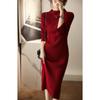 Mid-length Knitted Dress for Women In Autumn and Winter Half Turtleneck Slimming Casual Sweater Dress