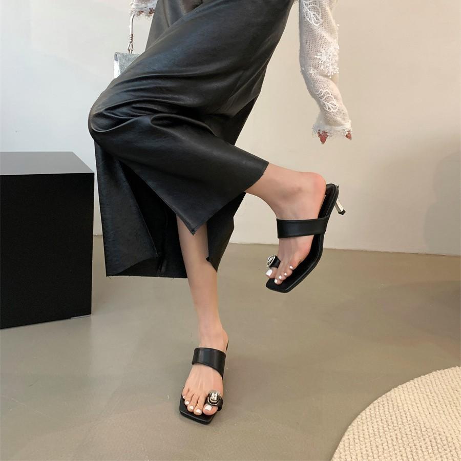 French Rhinestone Toe Small Cool Slippers Fairy Shoes Summer Wear Annual Temperament High Heels Sandals