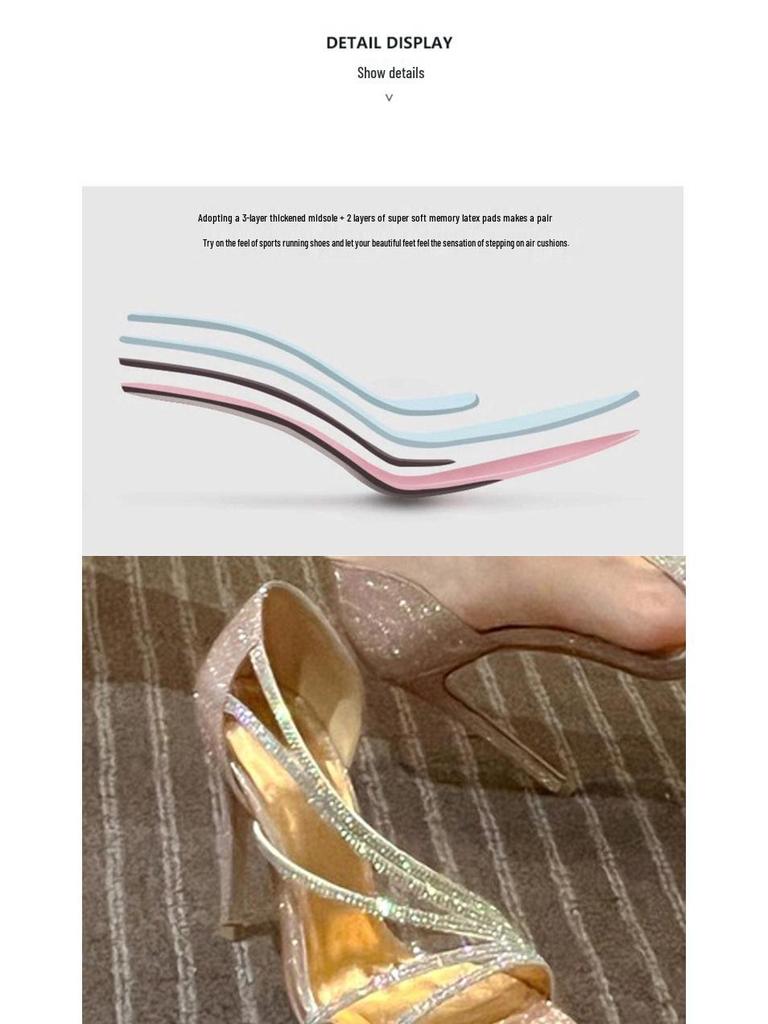 Sandaler med høye hæler i ekte skinn med strasskjede - Xiaoxue-stil for kvinner