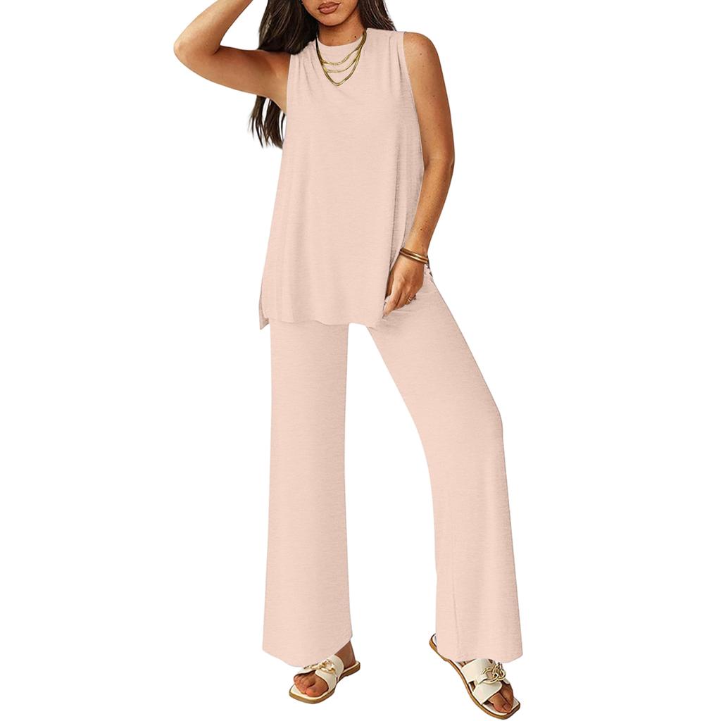 Women's Color Casual Fashion Sleeveless Vest And Pants Two-piece Set