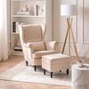 Evan 2 Lounge Chair With Footstool, Beige Velvet, Modern