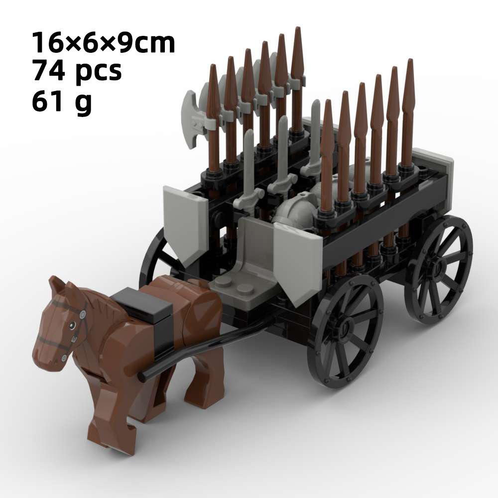 Military Buildings Block Small Particles Medieval Carriage City Chariot Transport Vehicle Weapon Collage Toy