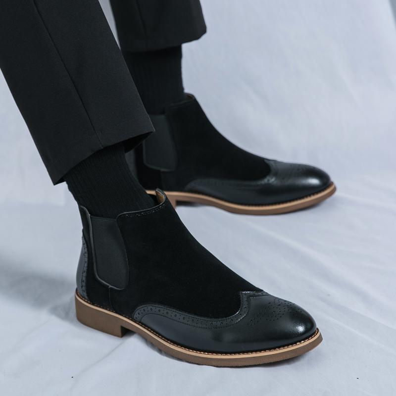 Men’s High Chelsea Boots Dress Formal Retro Brown Ankle Boots Tuxedo Wedding Black Shoes Plus Size