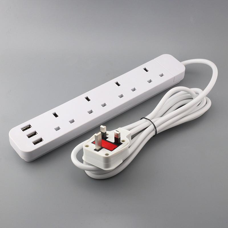 13a British Power Strip With 3 Meter Extension Cord And Multiple Outlets For Enhanced Convenience