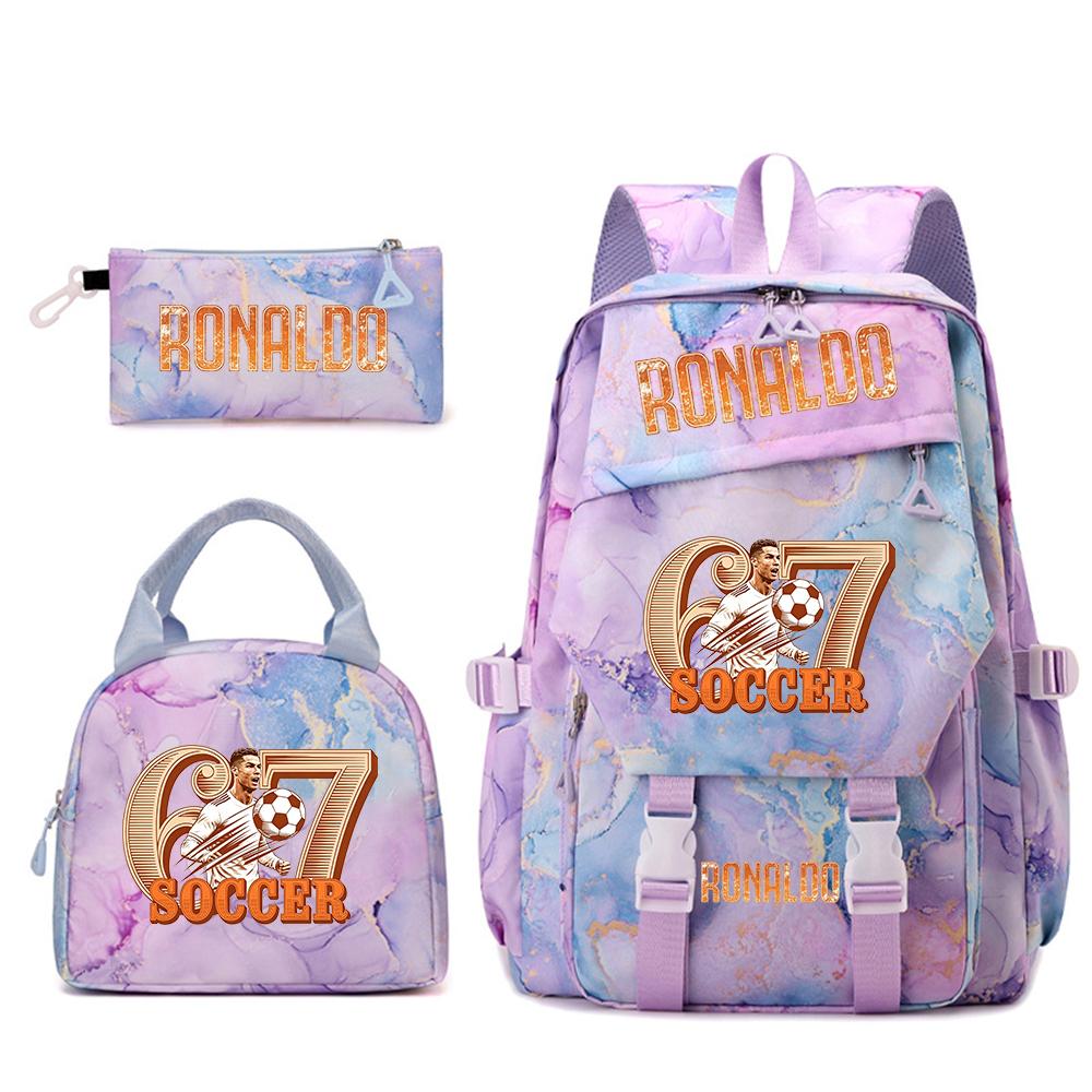 Cr7 Ronaldo 67 Print Student Rugzak Set met Lunchtas Etui Tienermeisjes School Reis Dagrugzak