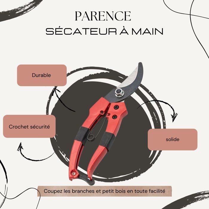 Sécateur à main - parence - parscm001 - 19 cm - lame ciseaux - ressort anti-retour