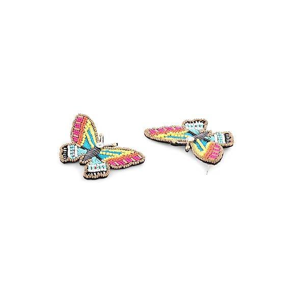 Multicolor Beaded Contemporary Butterfly Studs Earring For Women