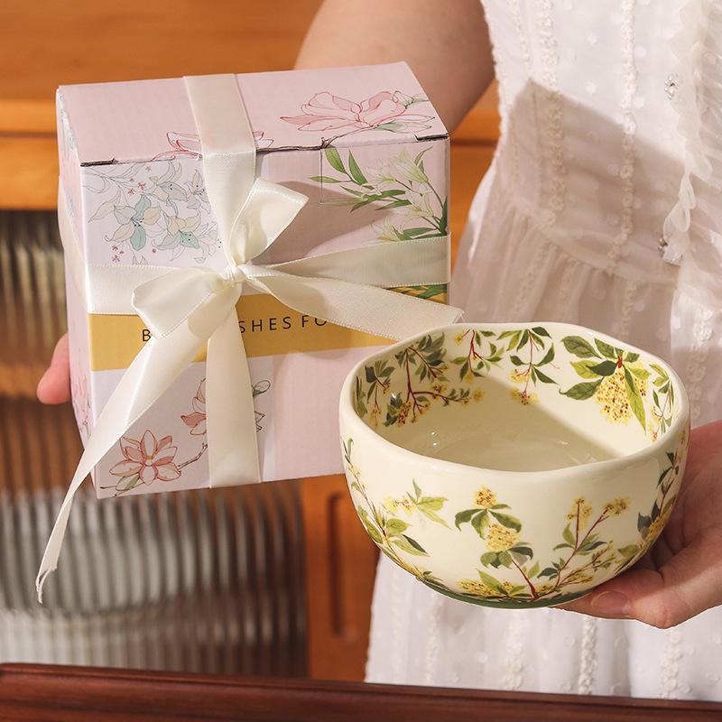 Retro Crape Myrtle Flower Ceramic Tableware Set High Value Dish Set Household Vegetable Plate Soup Plate Rice Bowl Soup Gift