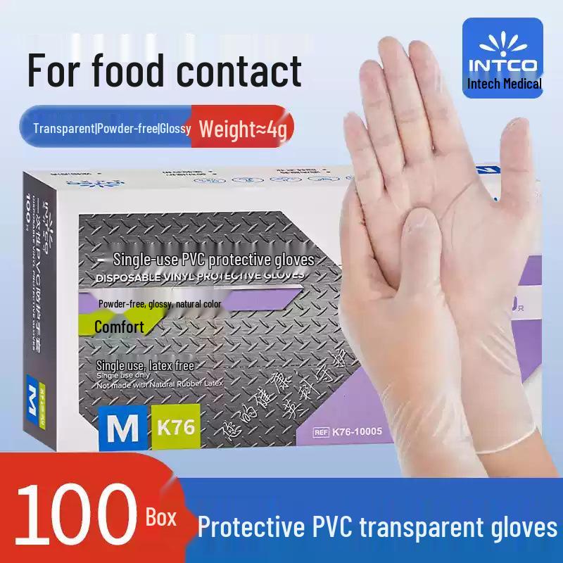 Yingke Disposable PVC Gloves: Non-stick, Waterproof, Food Grade for Kitchen and Baking.