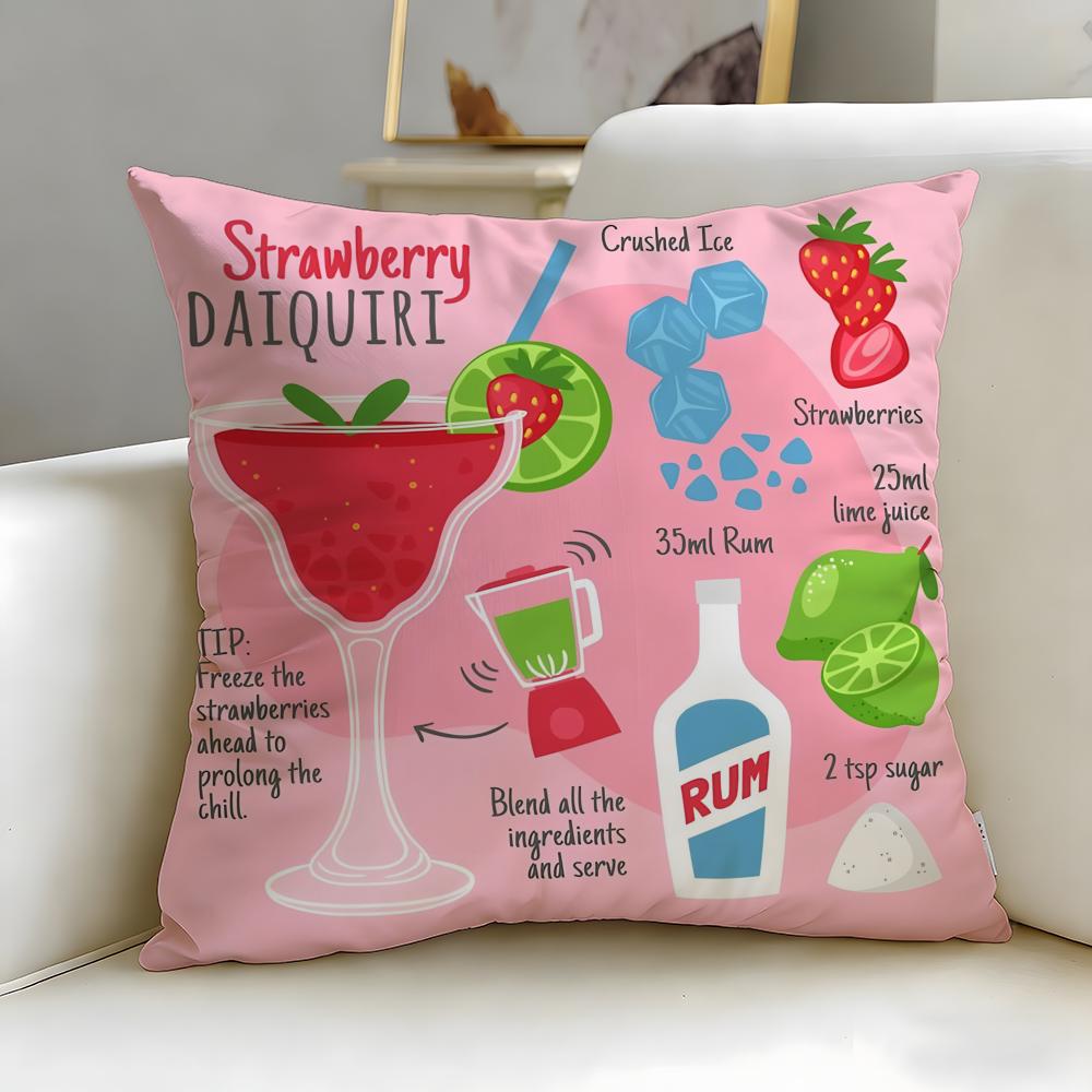 beverage theme Daiquiri Cocktail Cushion Cover Soft & Easy-Wash Pillow Case – Versatile for Couch, Bed, Travel and Office