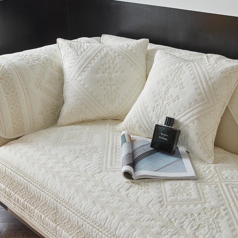 

Foreign Trade Cross Stitch Flower Nordic Pure Cotton Sofa Cushion Washed Cotton Non-Slip Four-Season Universal Sofa Towel Sofa Cover 70*70cm