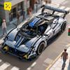 1:8 Silver Blue Supercar Racing Sports Car Building Blocks Sets High Detail with Rear Linked Engine Track Wing Ideal for Car Toy