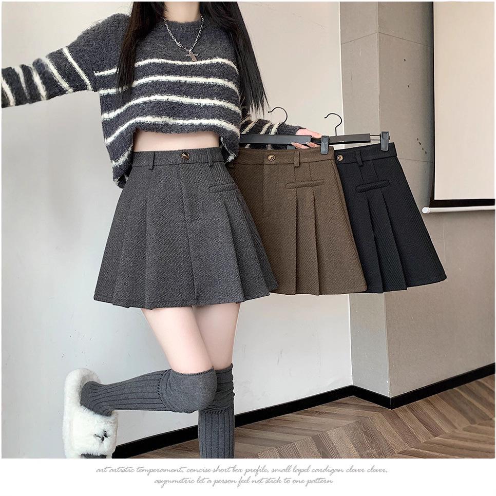 

Clearance: High-Waisted Woolen Blend A-Line Skirt - Discontinued Sizes, Thickened Fabric, Casual, Anti-Exposure S темно-серого