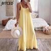 Fashion Summer Spring Solid Color Print Sleeveless U-Neck Casual Dresses