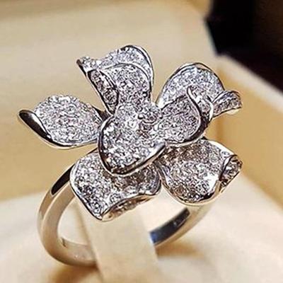 Huitan Full CZ Flower Ring for Women Luxury  Color Wedding Bands Aesthetic Ring Party Daily Wear Elegant Accessory Jewelry
