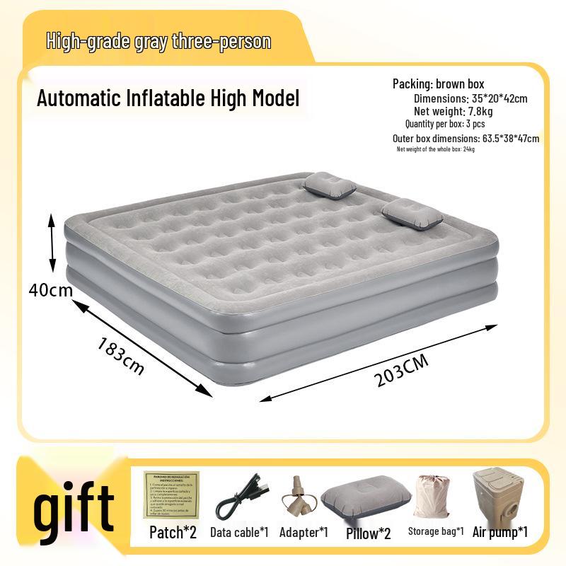 Elevated Flocked Inflatable Mattress with Built-in Pump and Moisture-Proof Pad