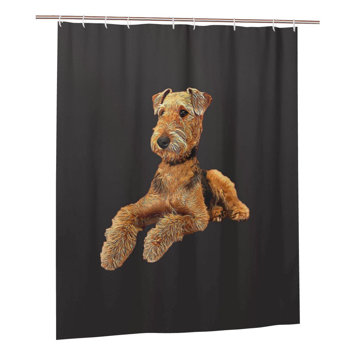 Airedale Terrier Beautiful Dog Shower Curtain Bathroom Polyester Waterproof Bath Curtains With Hooks W60H190(CM)-1 Pcs