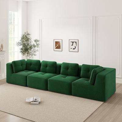 Modular Living Room Sofa Without Frame, Comfortable Four-seater with Deep Seat, Soft Cushions, Corduroy Cover, No Assembly, Non-slip Design, Green