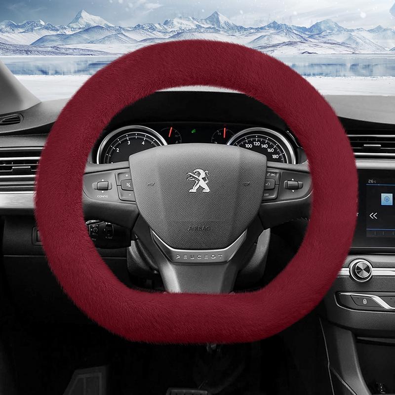 Suitable for Peugeot Long Plush Steering Wheel Cover, Fashionable Autumn and Winter Warm Non-Slip Protective Cover 208 2008 308 508 5008 408 4008