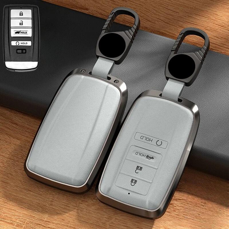 Aluminum Alloy Leather Car Smart Remote Key Fob Case Cover Holder Bag With Keychain For Acura CDX TLX RLX RDX MDX ILX 2016-2020