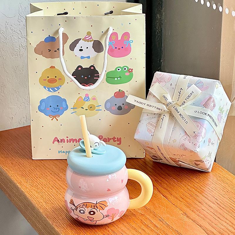 Hochwertige niedliche Buntstift kleine neue Strohbecher Kinderkeramiktasse für Geburtstagsgeschenk für Freundin
