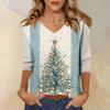 Women's Fashion Casual V Neck 3/4 Sleeve Loose  Printed T-Shirt Ladies Top