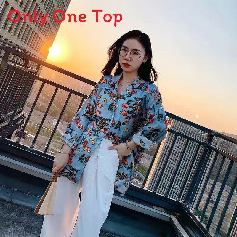 Vintage Spring Port Style Printed Shirt With Polyester Fabric For Casual Girls