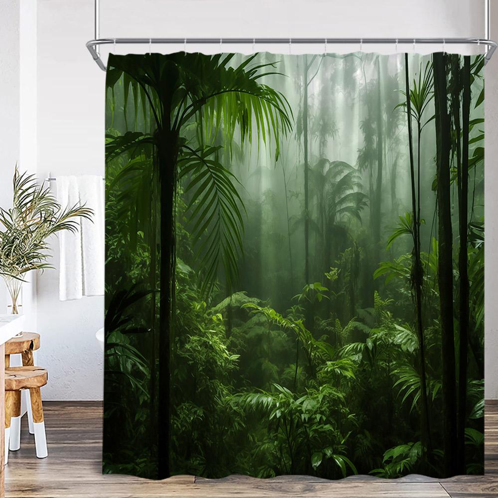 Nature Landscape Showewer Curtains Forest Green Plant Trees Bathroom Curtain Polyester Fabric Bath Decor for Home