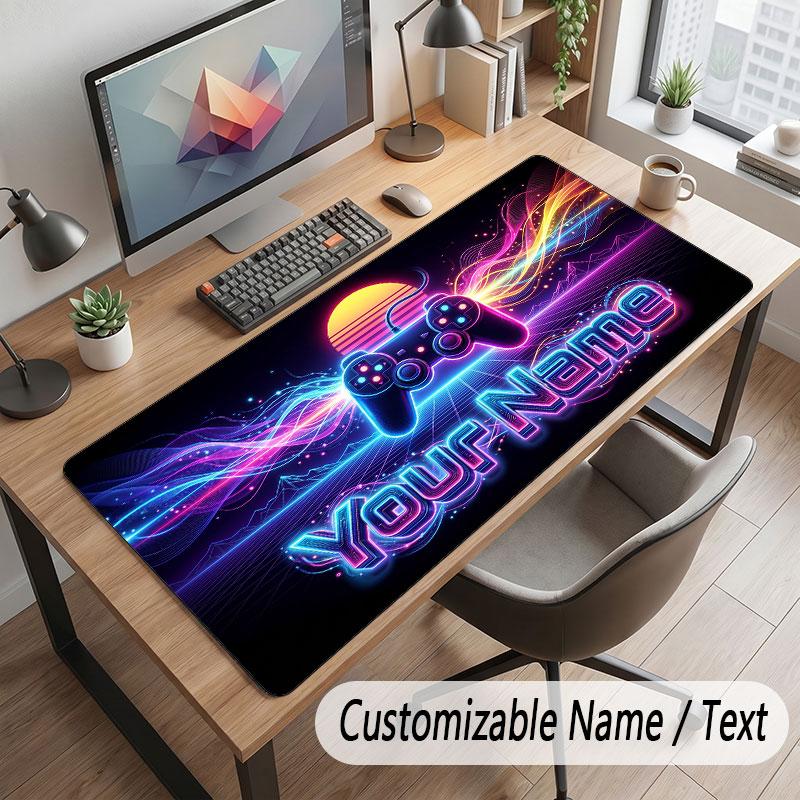 Neon Colorful Theme Customized Mouse Pad Personalized Print Name Text Desk Mat For Home Office Table Decor
