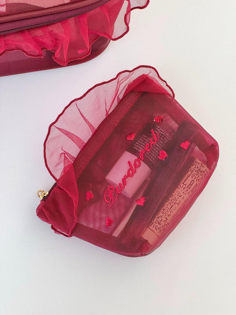 Ruffled Mesh Bag: Chic Portable Student Lipstick Holder