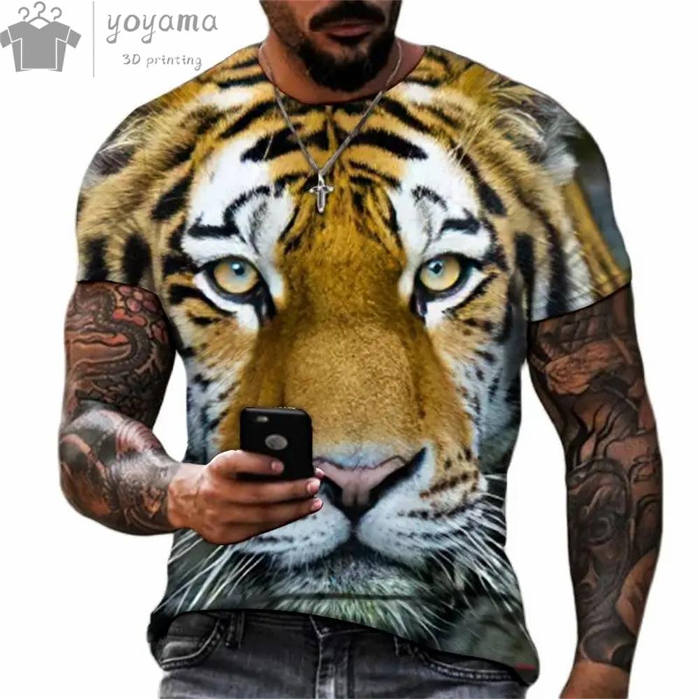 

Новые модные футболки с принтом с изображением свирепого тигра и животных 3D, мужские летние футболки большого размера с круглым вырезом, футболки с коротким рукавом, мужская одежда 6XL