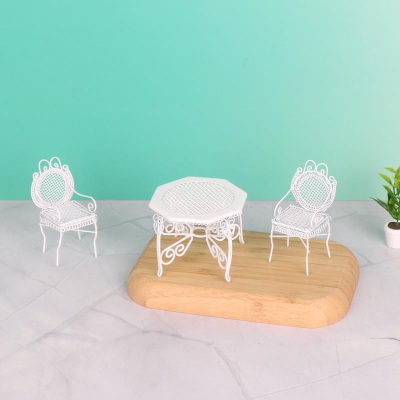 3Pcs Simulation Mini Iron Octagonal Table And Chair Model 1/12 Dollhouse Miniature Furniture Set Toy For Kids
