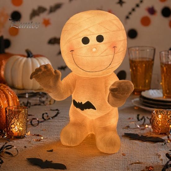 Festive Resin Ornaments Halloween Mummy Statue, Spooky Glowing Figurine for Indoor Outdoor Decor, Figurines LED Creepy Party Ornament Haunted